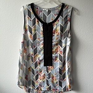 CAbi top sleeveless style 249 multi colored black trim size medium